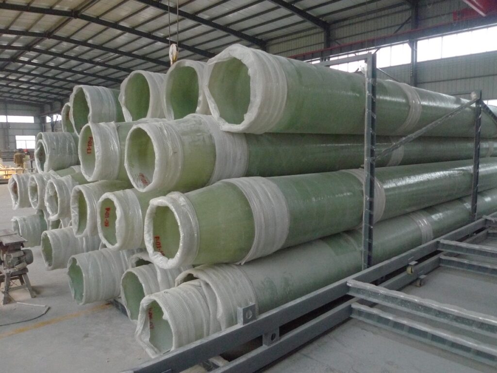 FRP straight pipe for industrial piping systems, corrosion-resistant fiberglass reinforced plastic pipe in factory